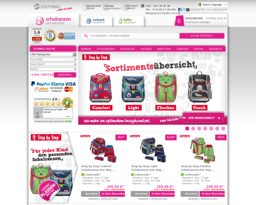 Schulranzen Onlineshop Screenshot