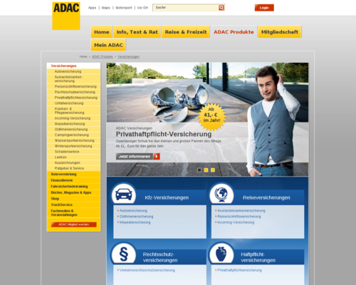 ADAC Versicherungen Screenshot