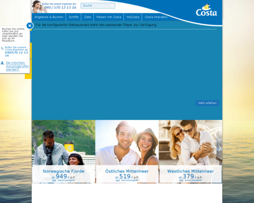 Costa Kreuzfahrten Screenshot