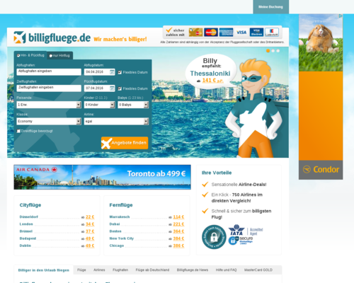 Billigfluege.de Screenshot