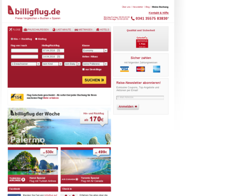 Billigflug.de Screenshot