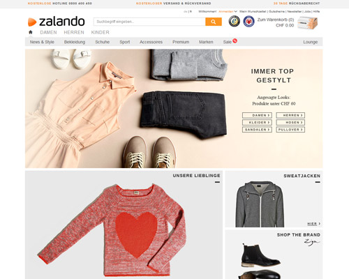 Zalando Schweiz Screenshot